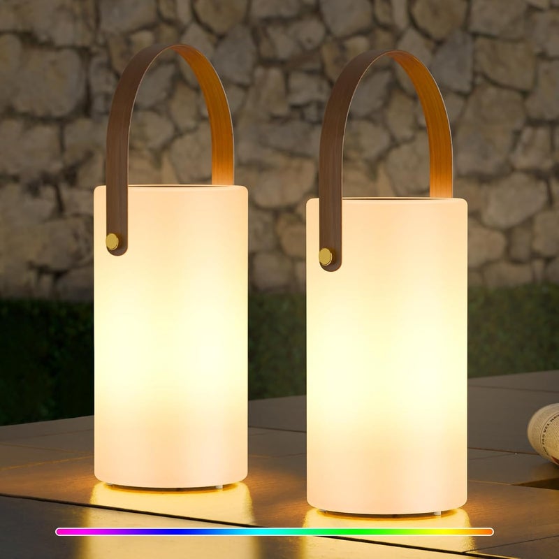 UUFFOO 2-Pack Solar Table Lamp Outdoor Lantern 2 in 1 Charging Portable LED Cordless Lights with Remote 8 Colors, Water-Resistant IP44 for Patio Terrace Camping Garden Balcony - Image 1